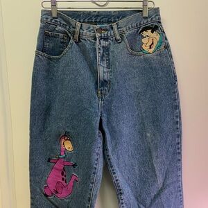 Blue Women's Jeans with Flintstones Embroidery